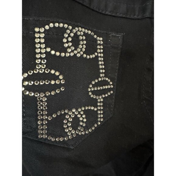 BEBE Women’s Bedazzled Logo Mid Rise Slim Fit Black Jeans Size 31 - Picture 4 of 9